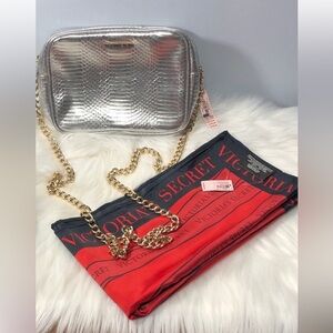 NWT Victoria's Secret Silver Python Embossed Chain Purse, & Scarf